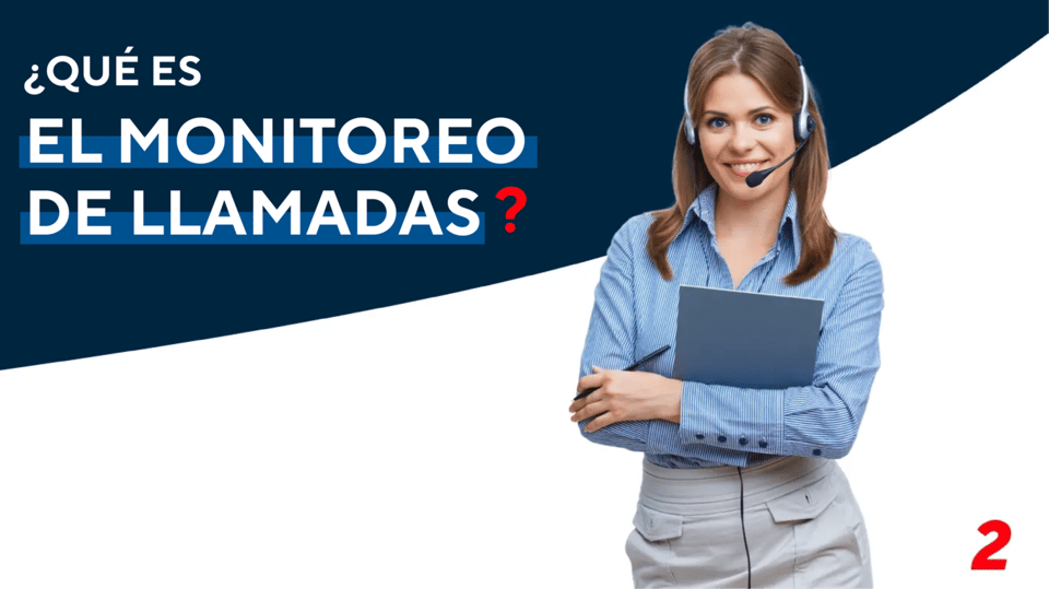 Banner empresarial preguntando "¿Qué es el monitoreo de llamadas?" con un representante de servicio al cliente.