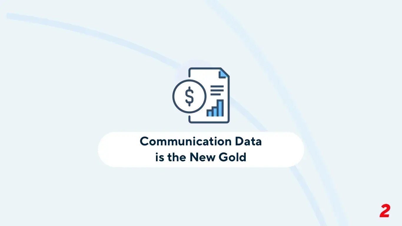 An Illustration of a document with a dollar sign in front of it and text underneath that says "Communication Data is the New Gold"