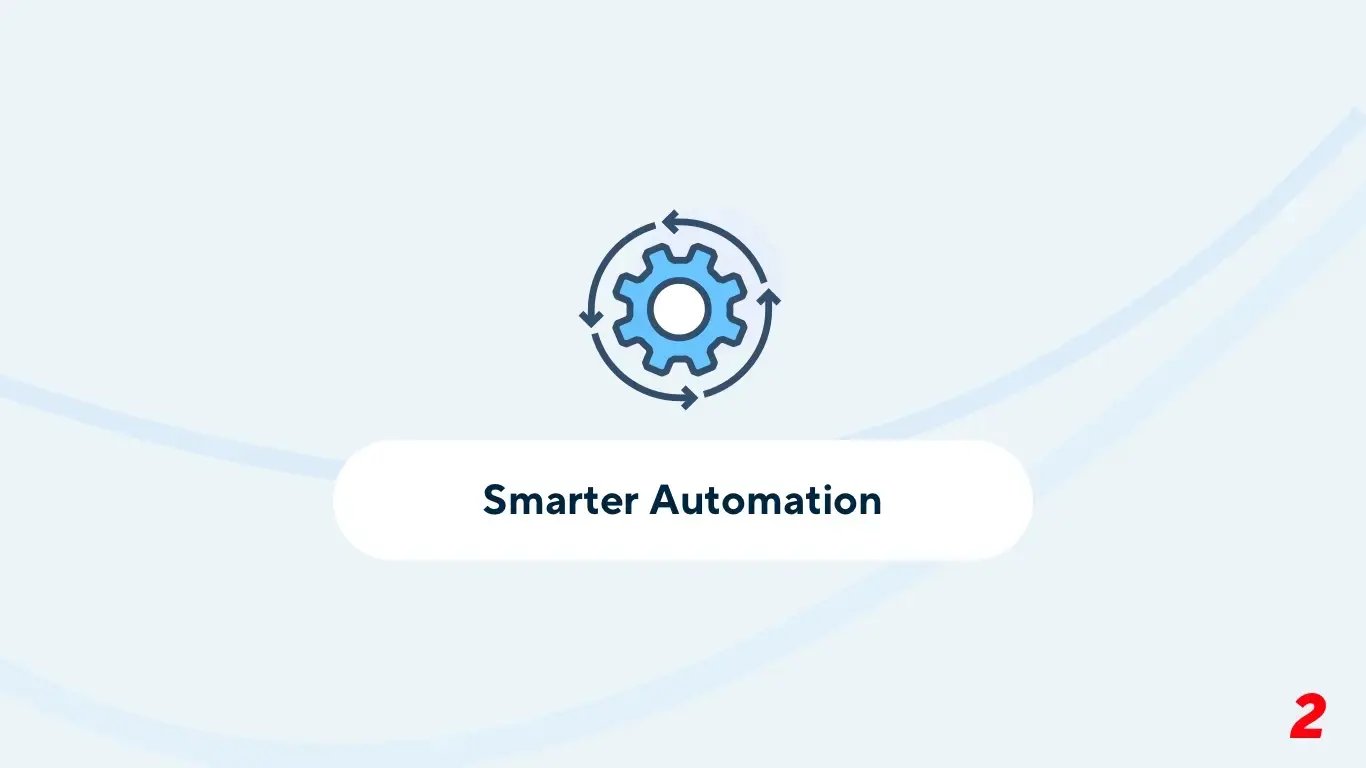 Illustration of a gear with arrows moving around counter-clockwise with text that says "Smarter Automation"